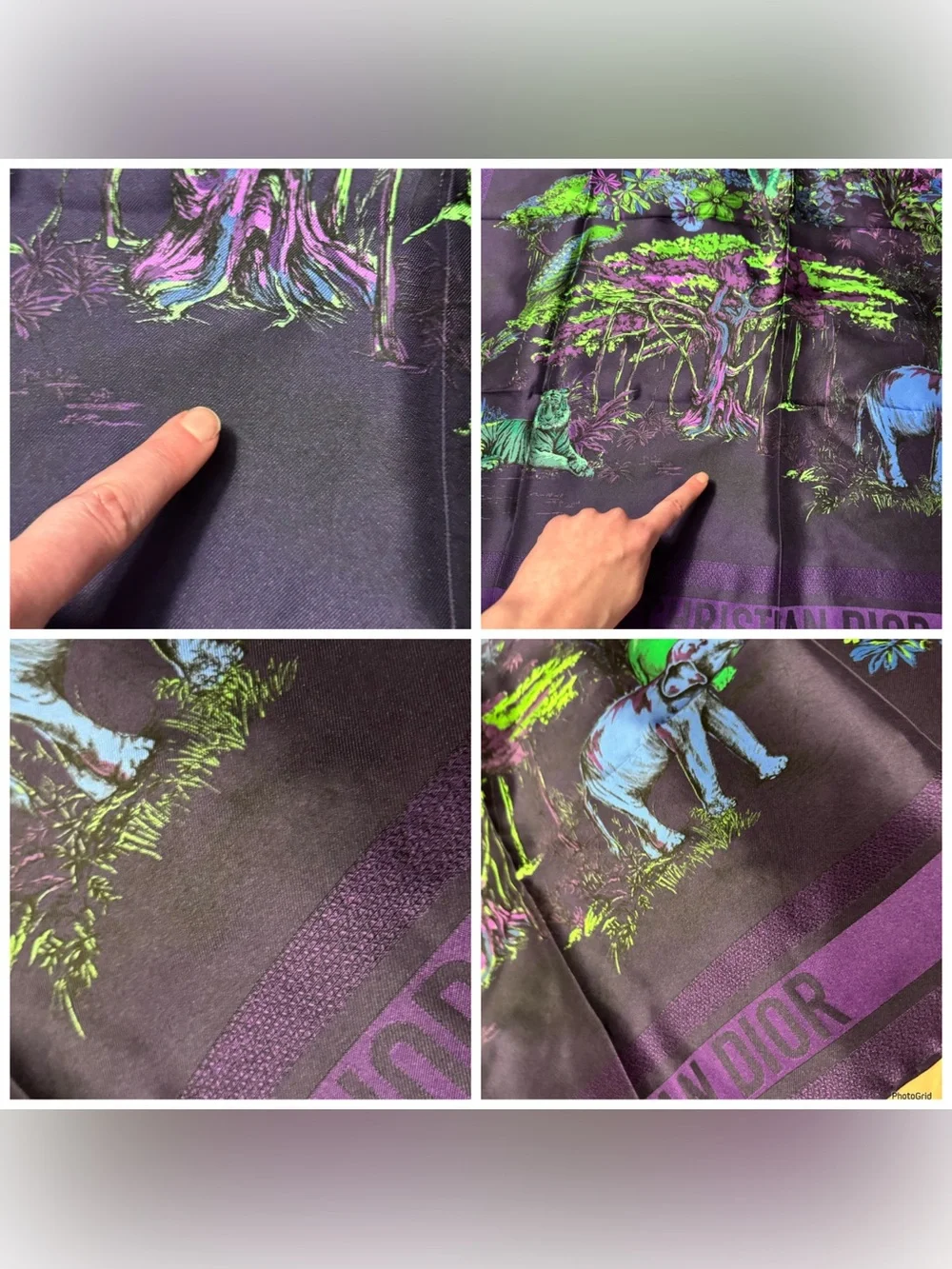 Christian Dior AUTHENTIC Toile de Jouy Voyage Jungle Animals Silk Scarf Purple
